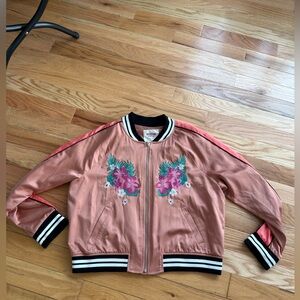 Mossimo Supply Co. Pink Bomber Jacket with Floral Embroidery